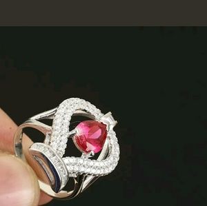 Sterling Silver Ruby and White Topaz Crown Ring